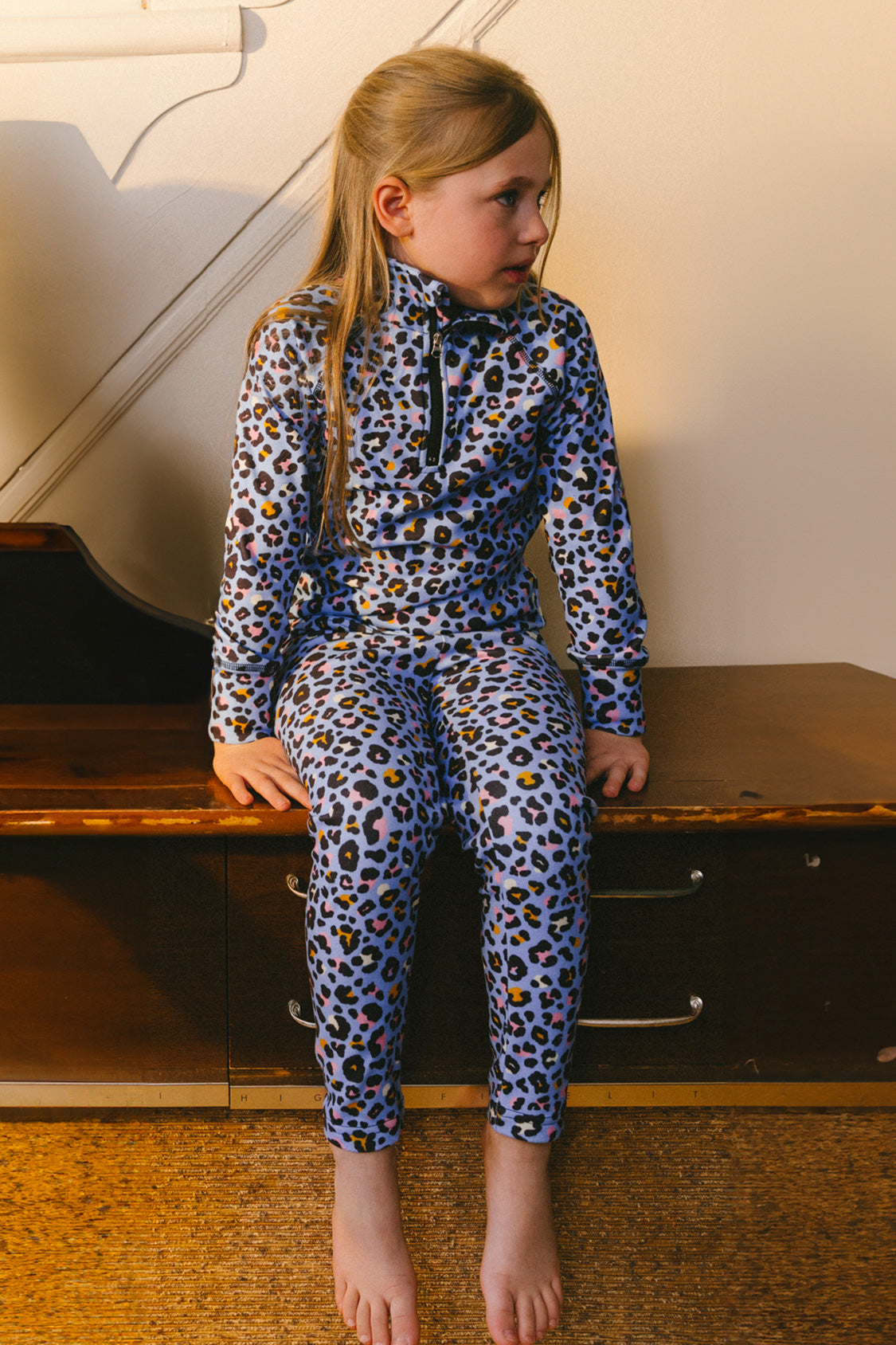 Two Piece Thermal Underwear Blue Leopard Print - Image 2