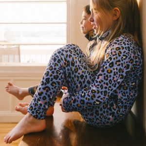 Two Piece Thermal Underwear Blue Leopard Print - Image 3