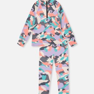 Two Piece Thermal Underwear Coral Camouflage Print