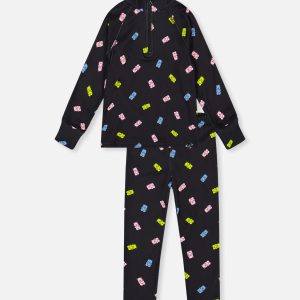 Two Piece Thermal Underwear Black Printed Gummy Bears