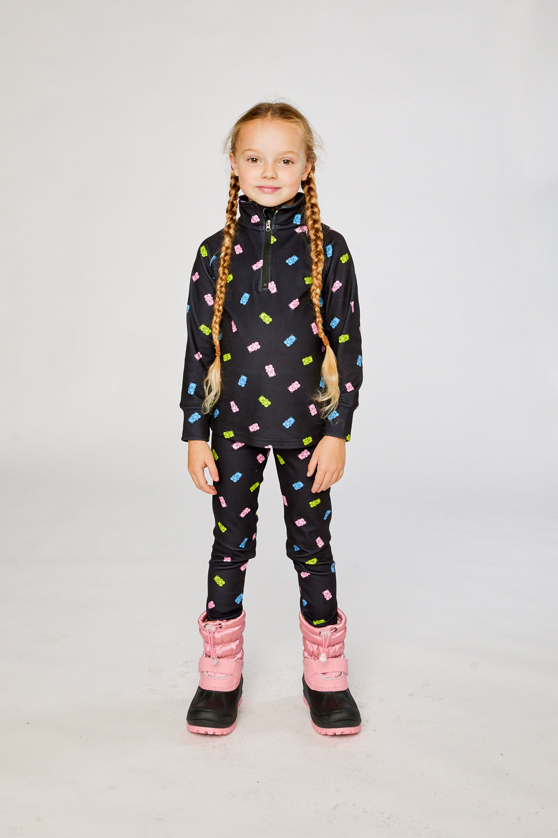 Two Piece Thermal Underwear Black Printed Gummy Bears - Image 2
