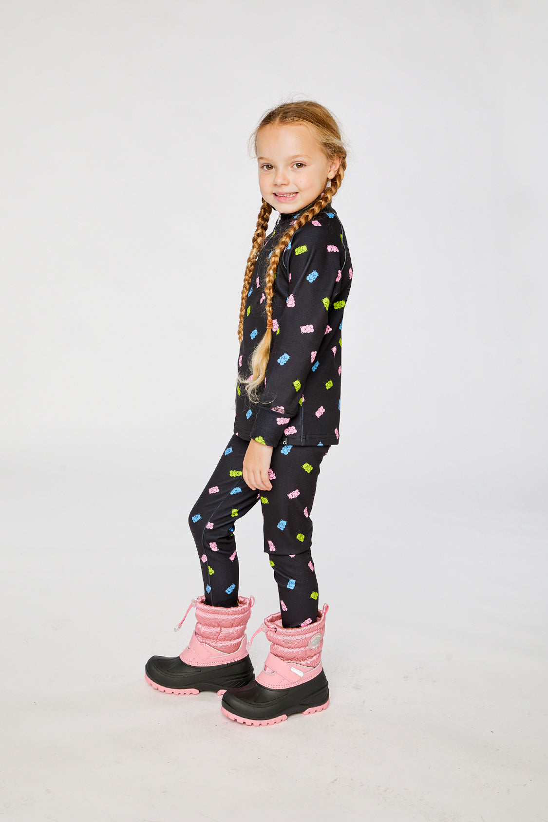 Two Piece Thermal Underwear Black Printed Gummy Bears - Image 3