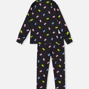 Two Piece Thermal Underwear Black Printed Gummy Bears - Image 5