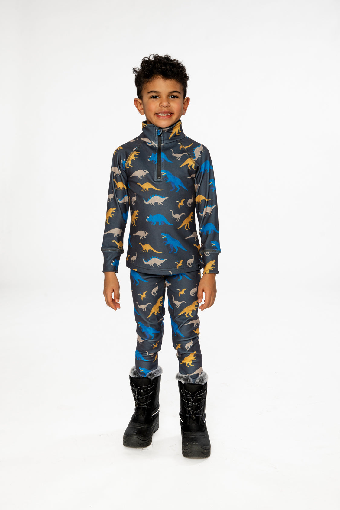 Two Piece Thermal Underwear Grey And Blue Dinosaur Print - Image 3