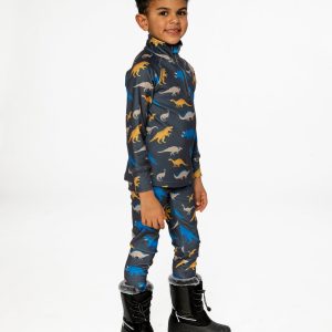 Two Piece Thermal Underwear Grey And Blue Dinosaur Print - Image 4