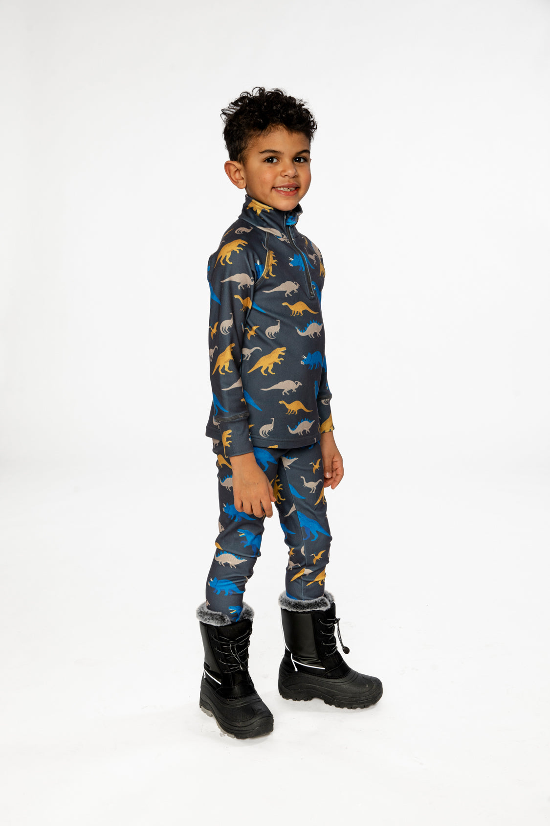 Two Piece Thermal Underwear Grey And Blue Dinosaur Print - Image 4