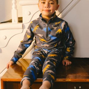 Alternative view of Two Piece Thermal Underwear Grey And Blue Dinosaur Print