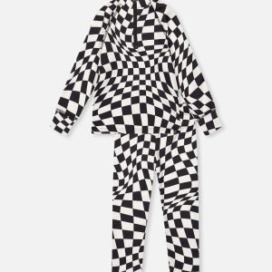 Two Piece Thermal Underwear White Checkered Print