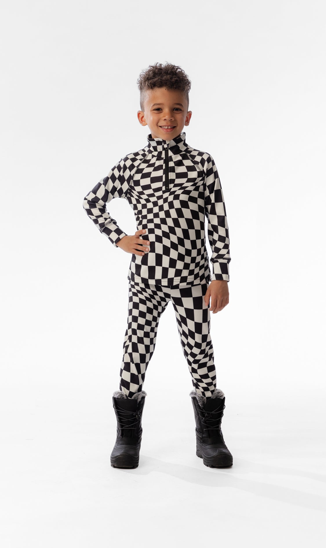 Two Piece Thermal Underwear White Checkered Print - Image 2