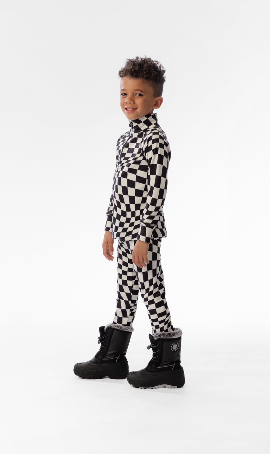 Two Piece Thermal Underwear White Checkered Print - Image 3
