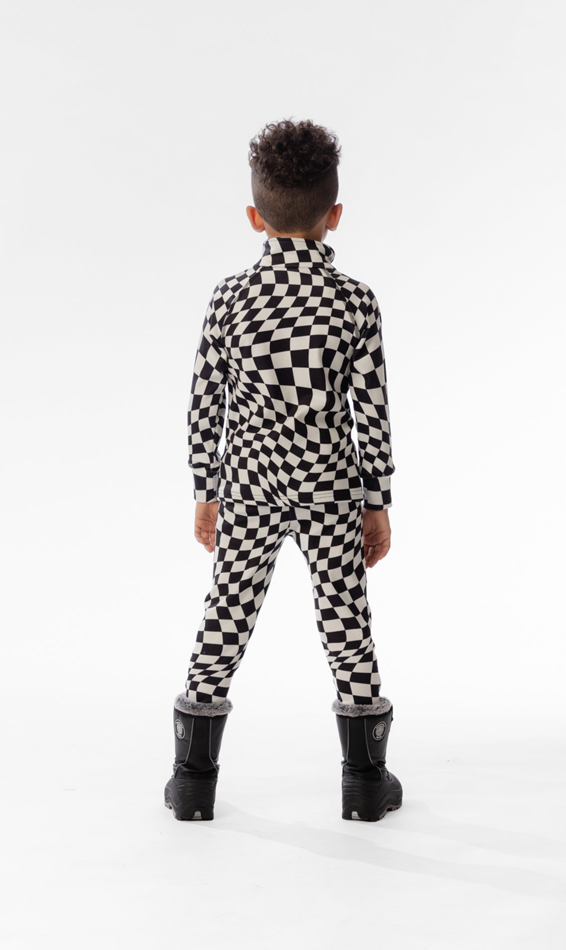 Two Piece Thermal Underwear White Checkered Print - Image 4