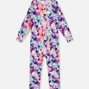 Baby One Piece Thermal Underwear Purple Floral Print - Image 4