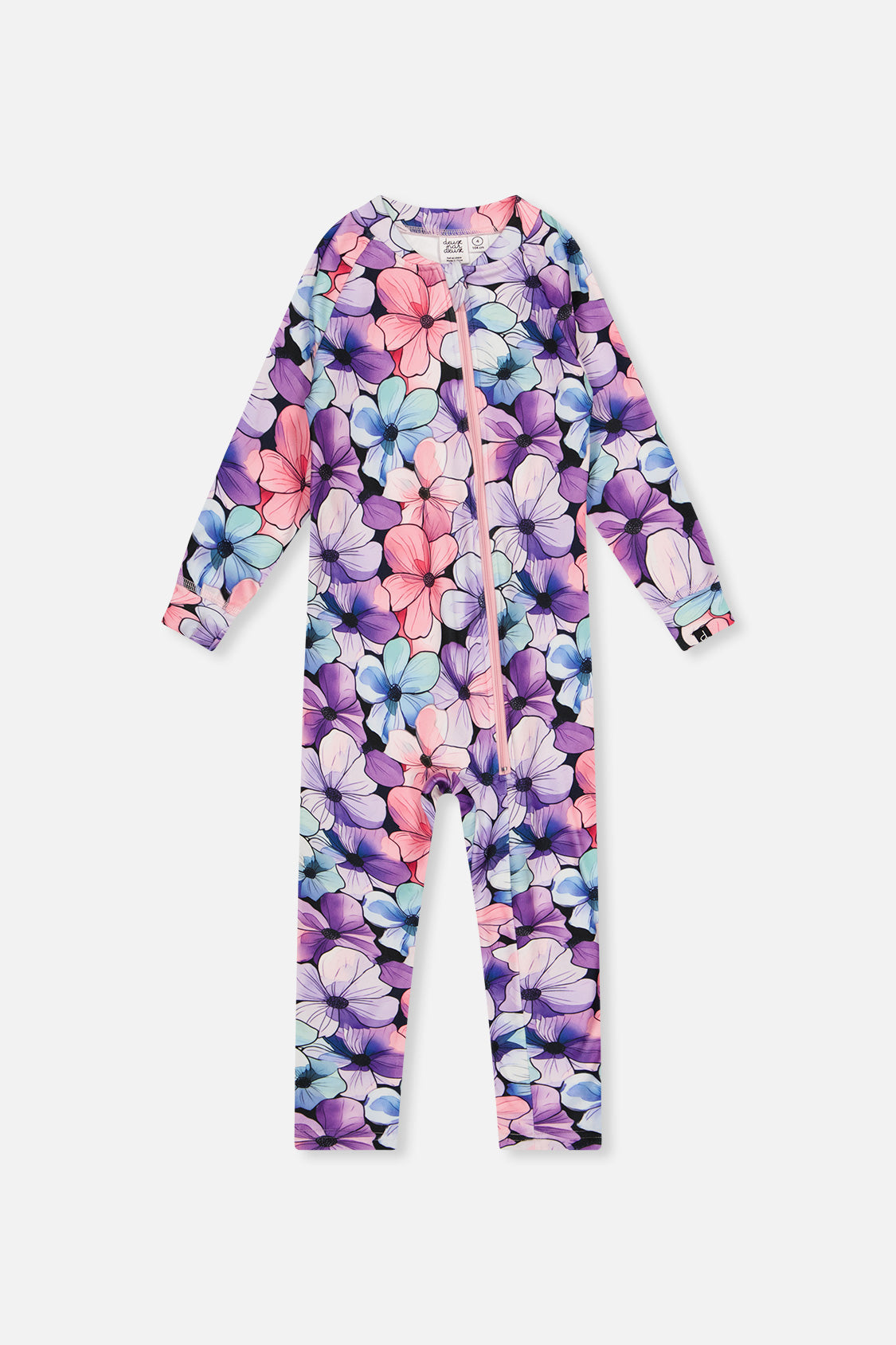 Baby One Piece Thermal Underwear Purple Floral Print - Image 4