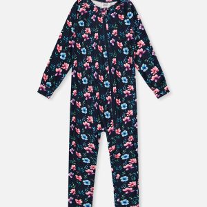 Baby One Piece Thermal Underwear Blue Floral Print - Image 7