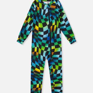 Baby One Piece Thermal Underwear Blue Checkered Print