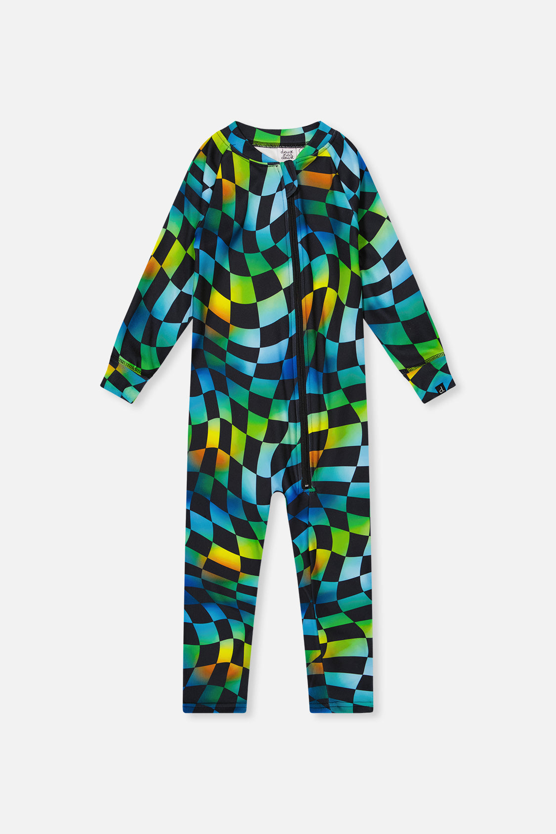 Baby One Piece Thermal Underwear Blue Checkered Print - Image 5