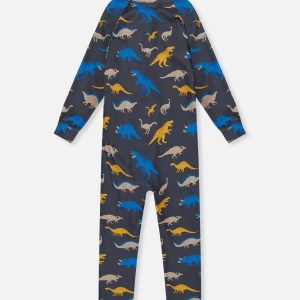 Alternative view of Baby One Piece Thermal Underwear Grey And Blue Dinosaur Print