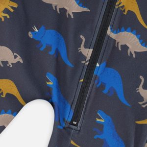 Baby One Piece Thermal Underwear Grey And Blue Dinosaur Print - Image 3