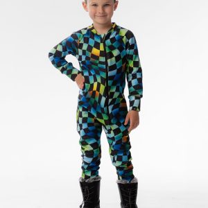 One Piece Thermal Underwear Blue Checkered Print - Image 2