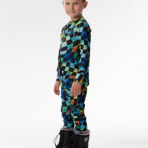 One Piece Thermal Underwear Blue Checkered Print - Image 3