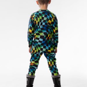 One Piece Thermal Underwear Blue Checkered Print - Image 4