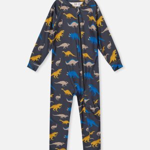One Piece Thermal Underwear Grey And Blue Dinosaur Print - Image 13