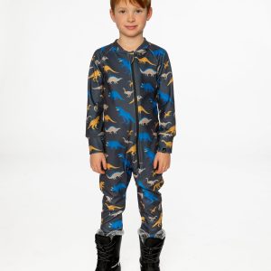 One Piece Thermal Underwear Grey And Blue Dinosaur Print - Image 2