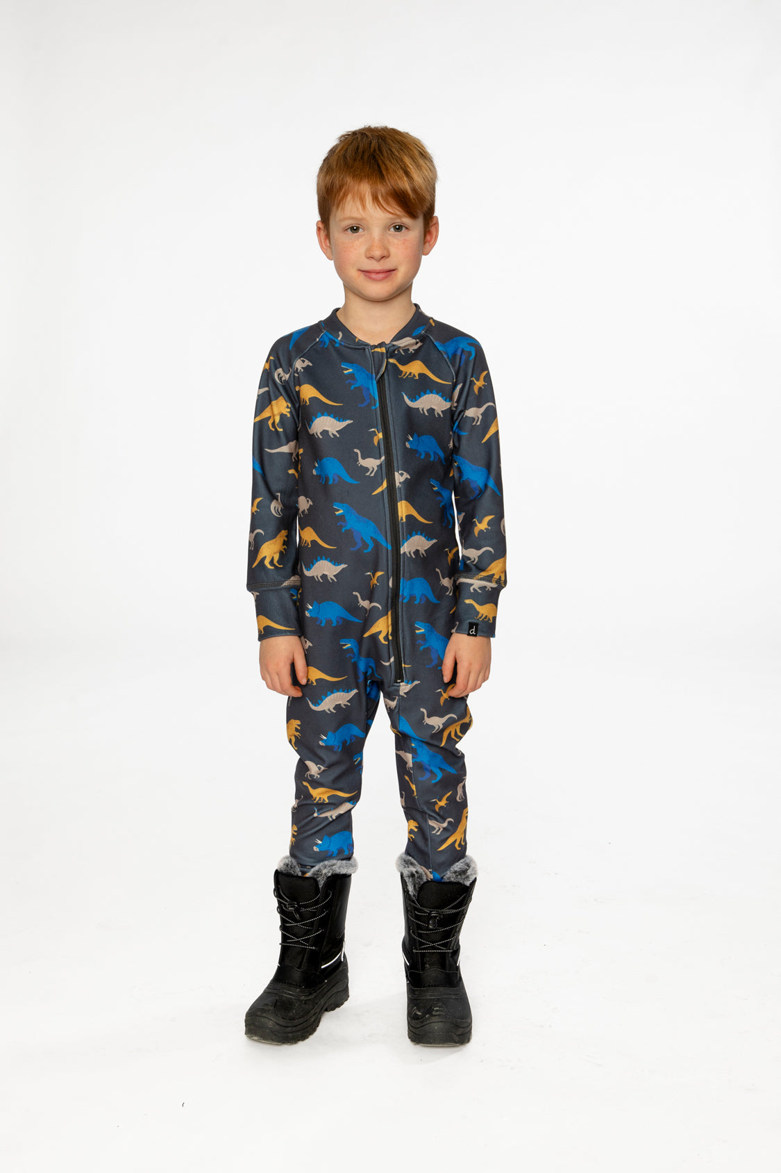 One Piece Thermal Underwear Grey And Blue Dinosaur Print - Image 2