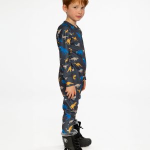 One Piece Thermal Underwear Grey And Blue Dinosaur Print - Image 3