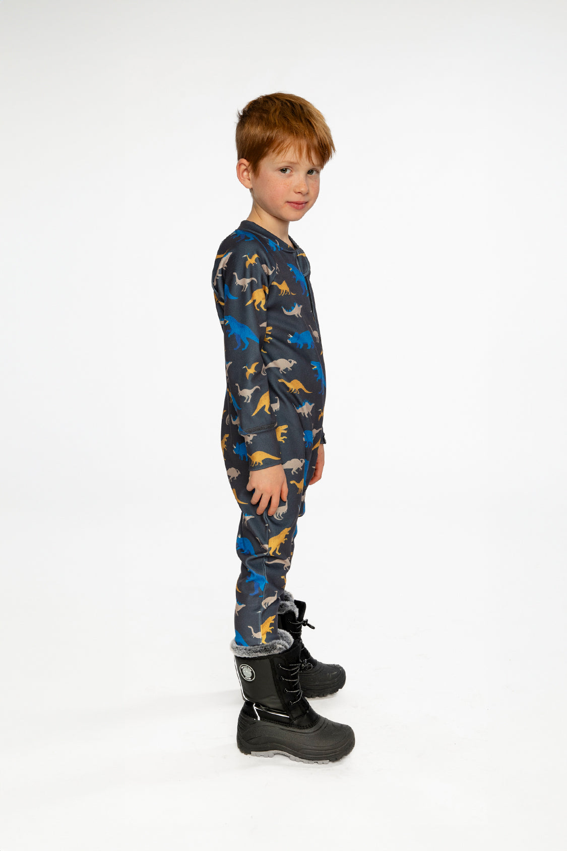 One Piece Thermal Underwear Grey And Blue Dinosaur Print - Image 3