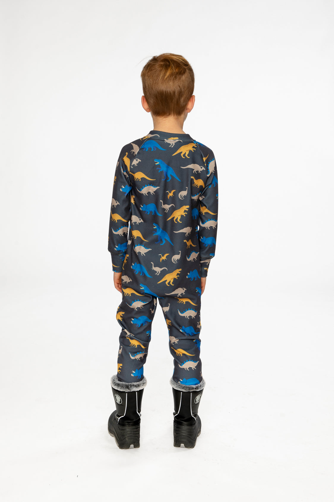 One Piece Thermal Underwear Grey And Blue Dinosaur Print - Image 4