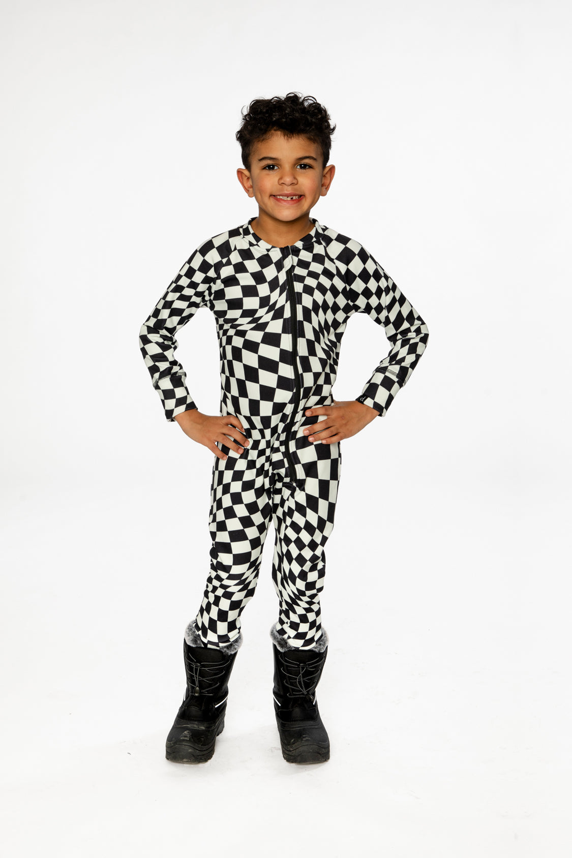 One Piece Thermal Underwear White Checkered Print - Image 2