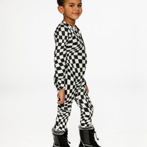 One Piece Thermal Underwear White Checkered Print - Image 3
