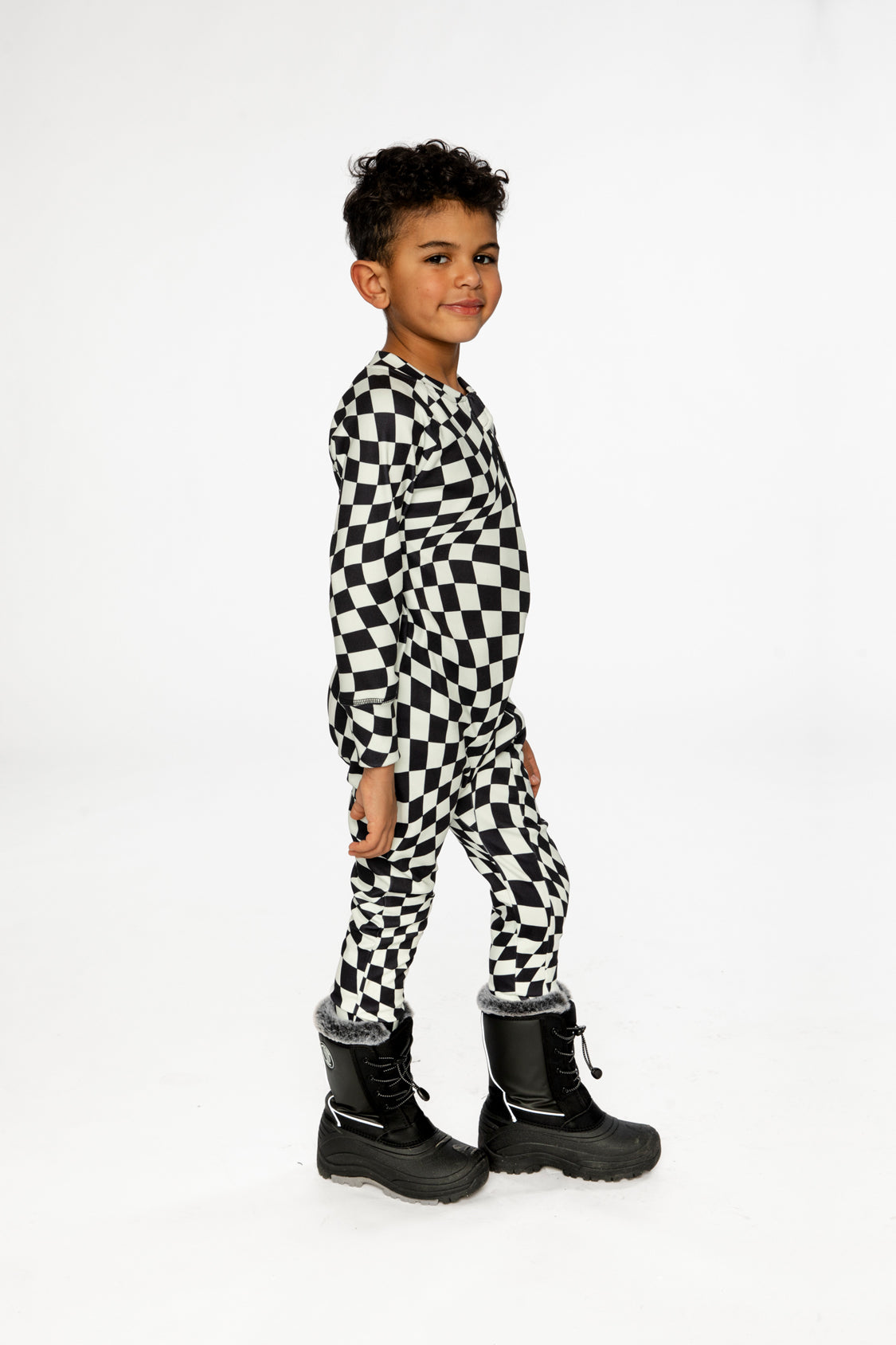 One Piece Thermal Underwear White Checkered Print - Image 3