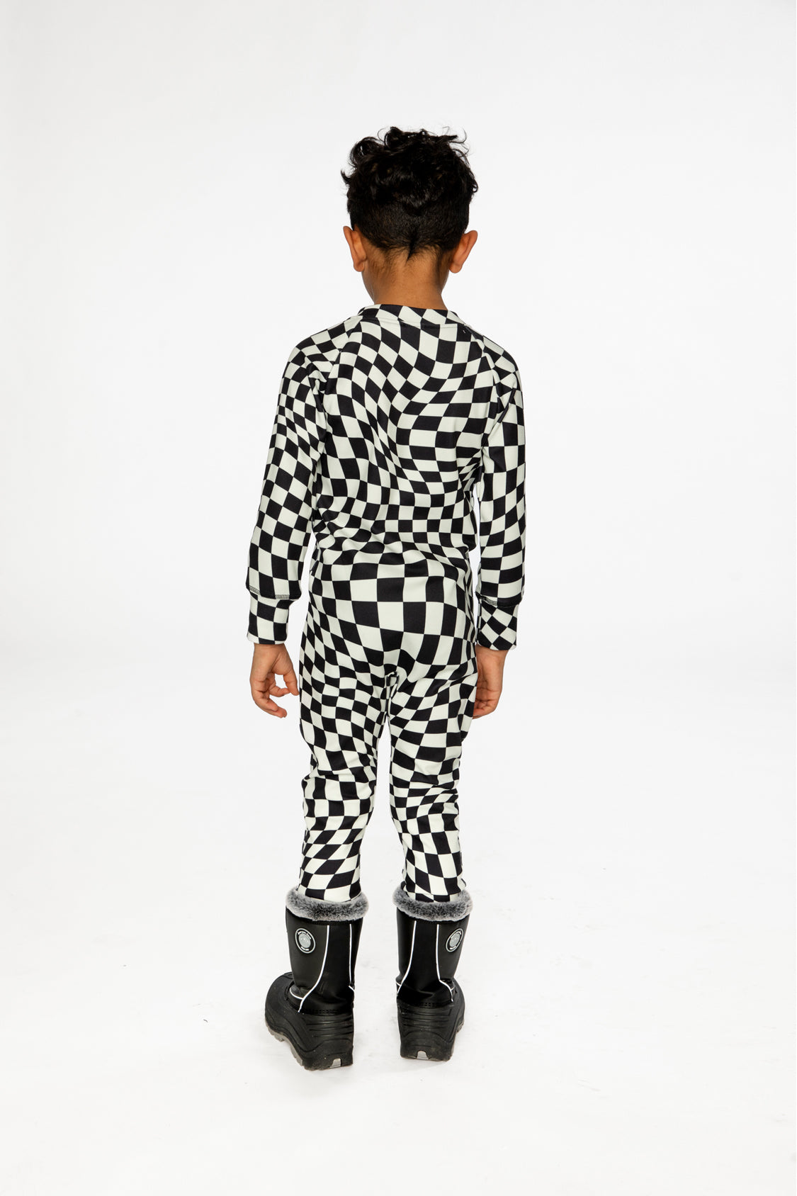 One Piece Thermal Underwear White Checkered Print - Image 4