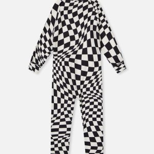 One Piece Thermal Underwear White Checkered Print - Image 5