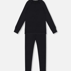 Two Piece Thermal Underwear Merino Blend Black
