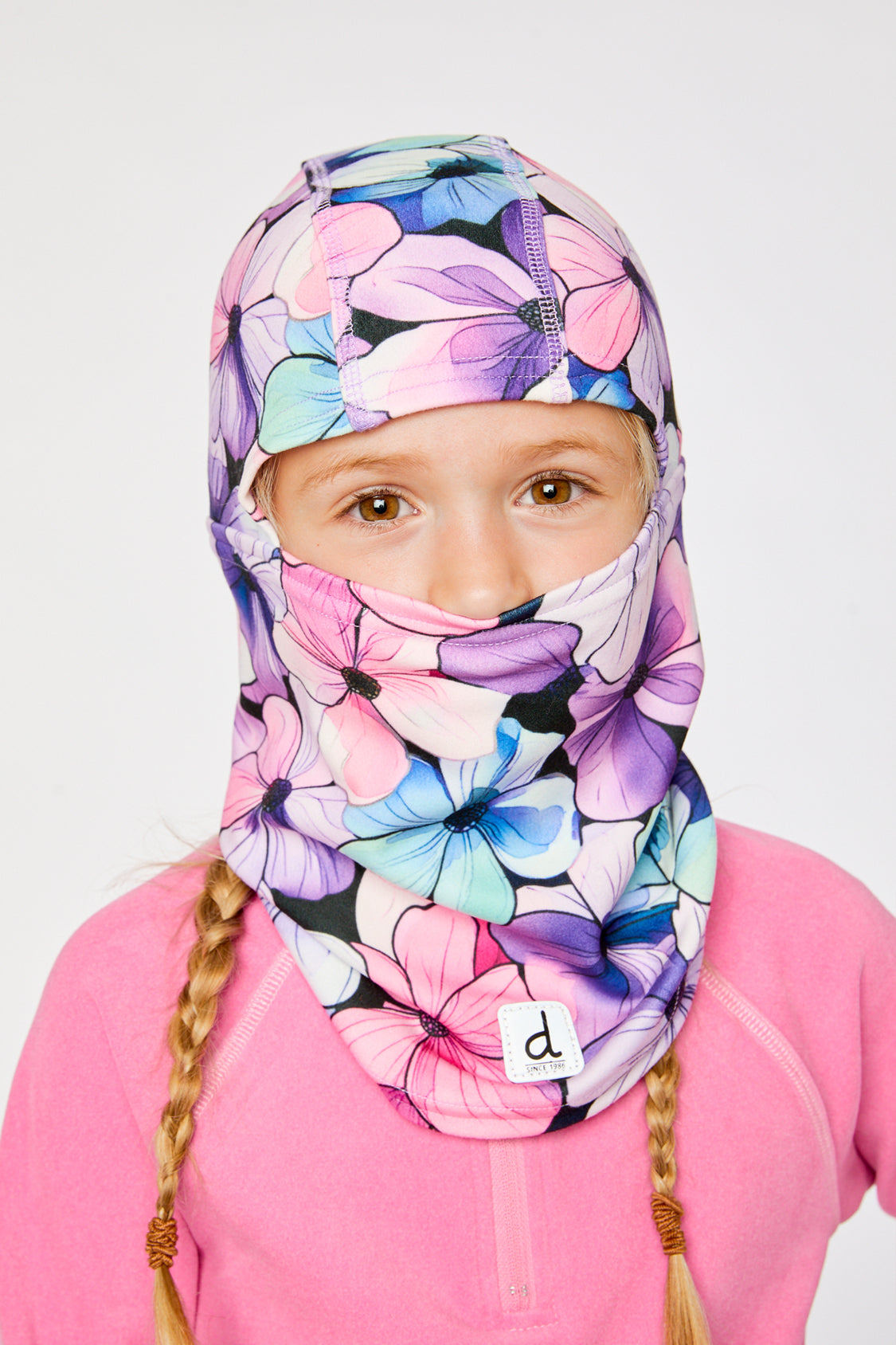Brushed Jersey Balaclava Purple Floral Print - Image 2