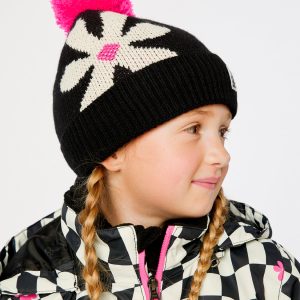 Alternative view of Winter Knit Hat With Pompom Black, White And Pink