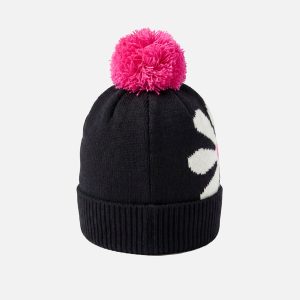 Winter Knit Hat With Pompom Black, White And Pink - Image 3