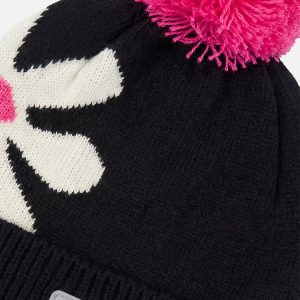 Winter Knit Hat With Pompom Black, White And Pink - Image 4