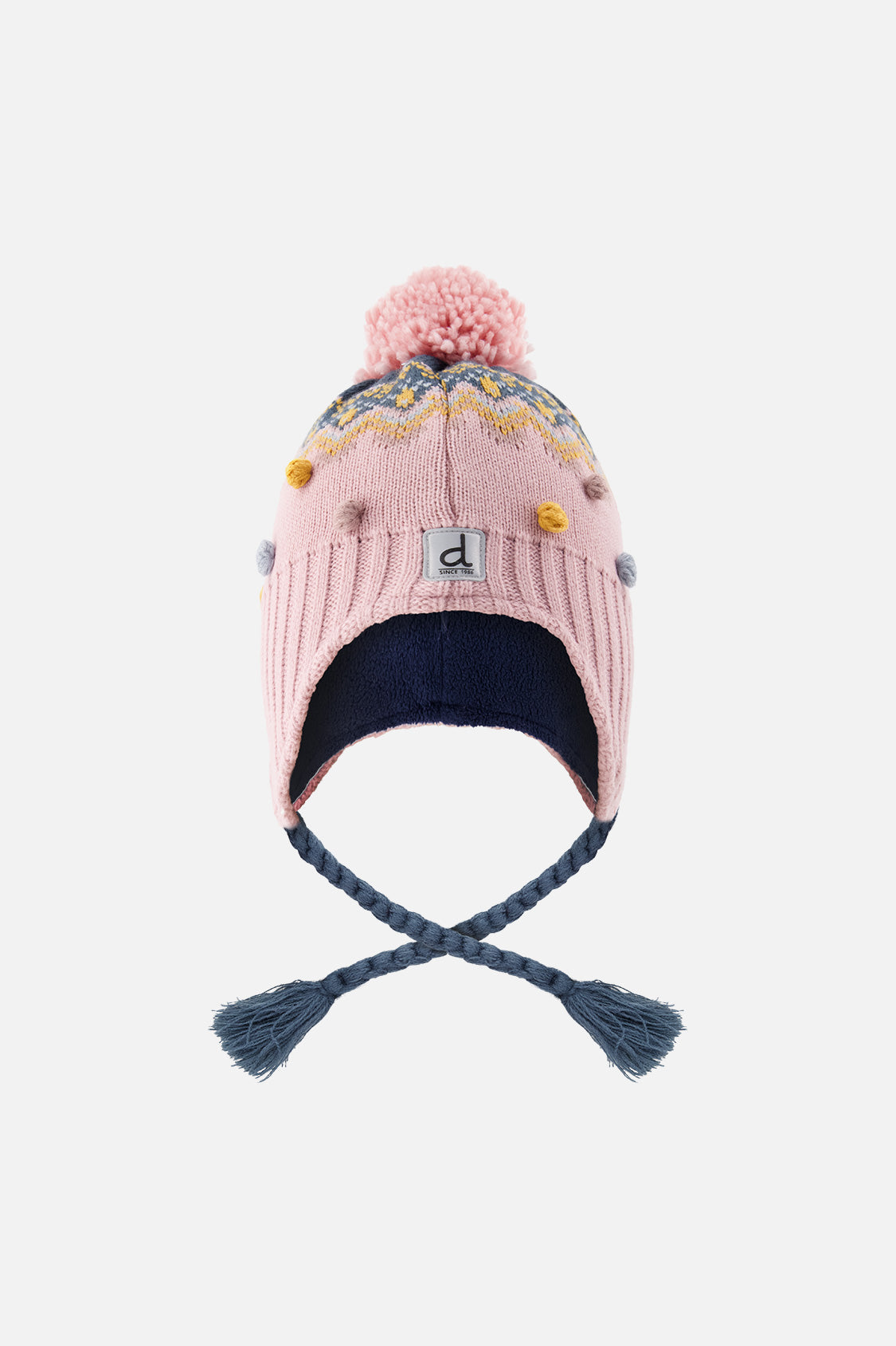 Winter Peruvian Knit Hat With Pompom Pink And Blue Jacquard - Image 6
