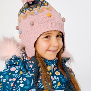 Alternative view of Winter Peruvian Knit Hat With Pompom Pink And Blue Jacquard