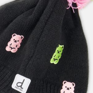 Winter Peruvian Knit Hat With Pompom Black, Pink, Blue And Green - Image 5