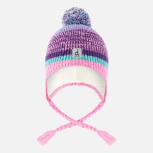 Winter Peruvian Knit Hat With Pompom Mauve And Blue Jacquard - Image 8