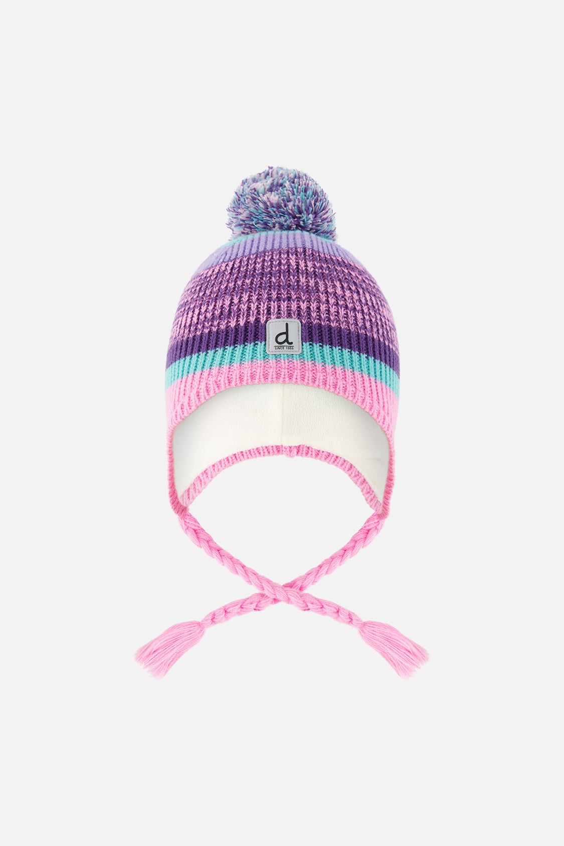 Winter Peruvian Knit Hat With Pompom Mauve And Blue Jacquard - Image 8