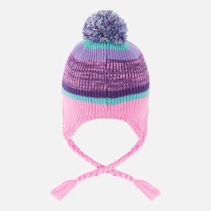 Winter Peruvian Knit Hat With Pompom Mauve And Blue Jacquard - Image 4