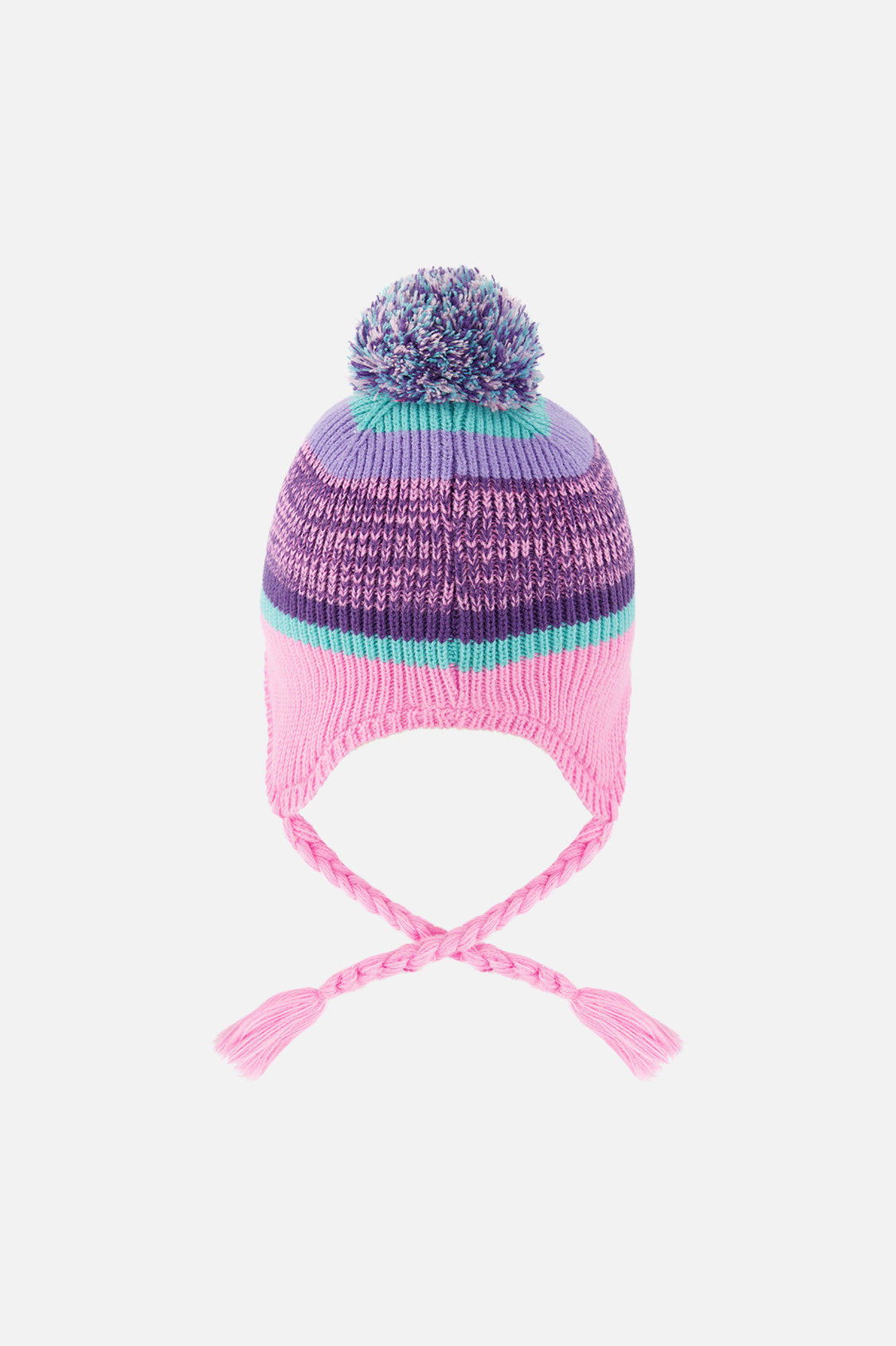 Winter Peruvian Knit Hat With Pompom Mauve And Blue Jacquard - Image 4