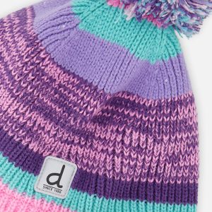 Winter Peruvian Knit Hat With Pompom Mauve And Blue Jacquard - Image 5