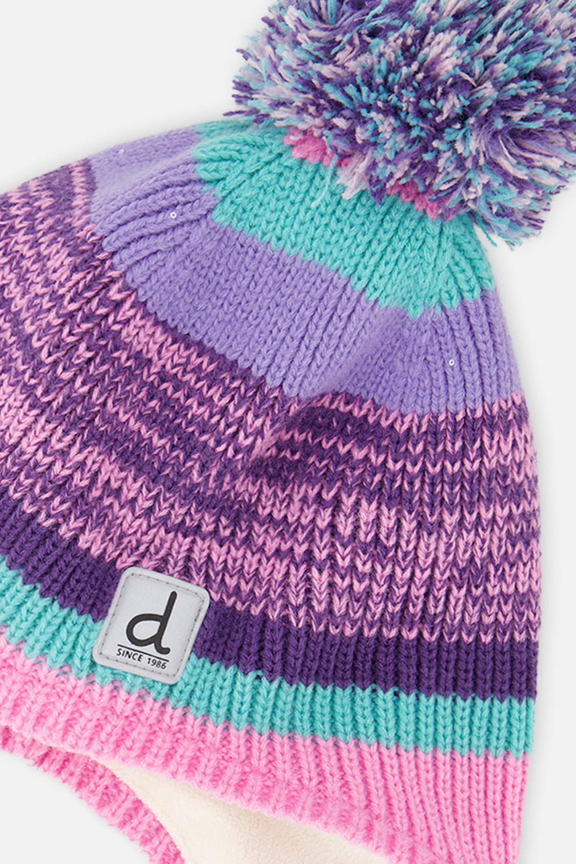 Winter Peruvian Knit Hat With Pompom Mauve And Blue Jacquard - Image 5